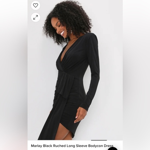 New Lulus womens Marley Dress Black Ruched Long Sleeve size small dark fairy - Picture 5 of 10